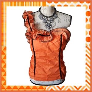 UNIQUE ☆ ORANGE & BLACK ☆ ONE SHOULDER TOP ☆ L ☆ NWT